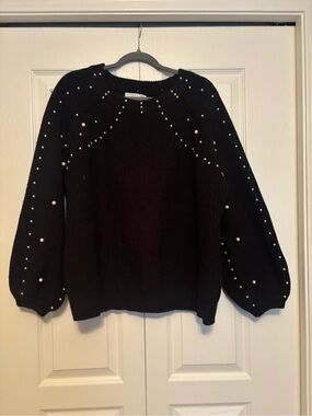 Women's Black Pearl-Accent Knit Sweater